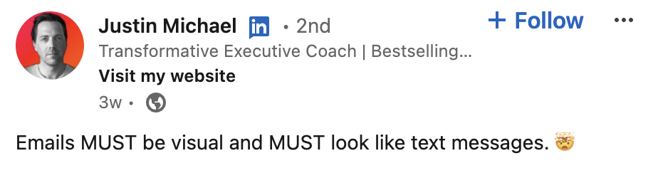 Justin Michael LinkedIn post about cold email in April 2024